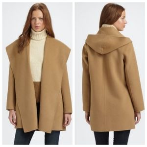Vince Hooded Drape Wool Coat in Camel